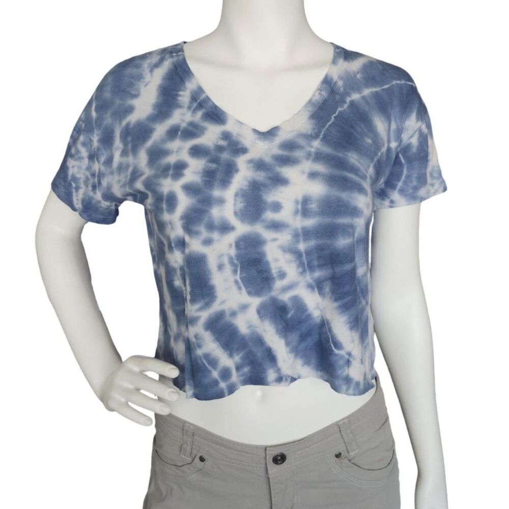 Old Navy Indigo Tie Dye Crop Tee V-Neck Short Sleeve Top
